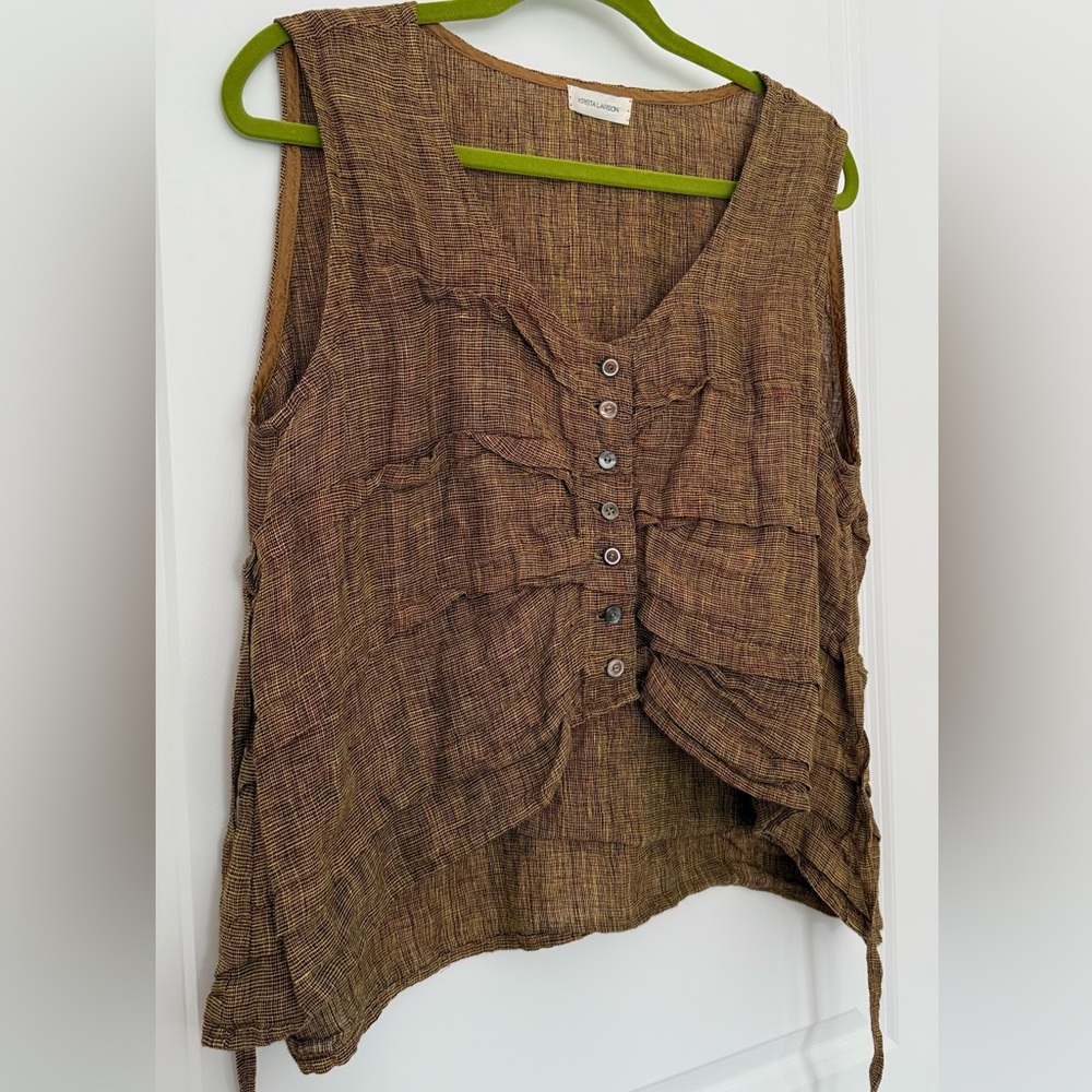 Krista Larson Smashed Cami Sleeveless Top Linen One Size